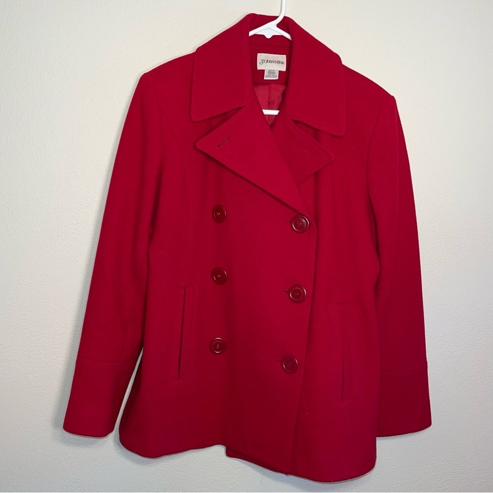 St. John’s Bay Cranberry Double Breasted Wool Pea Coat / Gloves - Picture 9 of 16
